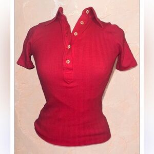 Rare Vintage 60s-70s Fontana Italy Fuchsia Pink Tight Polo Top Rib Knit Blouse S